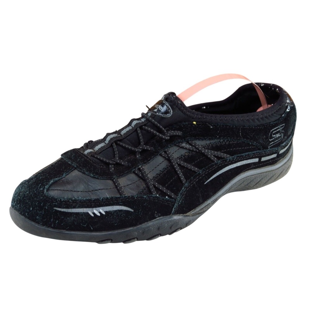 Skechers Size 7 M Black Elastic Walking Leather Women Shoe 22474